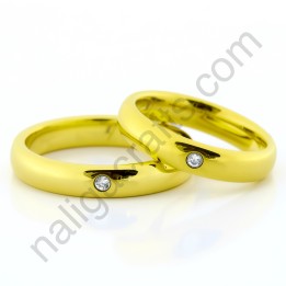 แหวนคู่ ทังสเตนคาร์ไบด์ รุ่นคลาสสิคฝังเพชร สีทอง (4มม.)