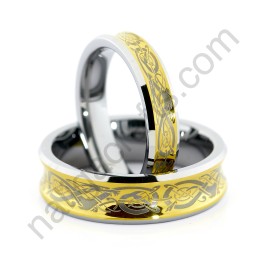 แหวนคู่ทังสเตนคาร์ไบด์ สีทองทรงเว้า เลเซอร์ลาย