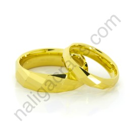 แหวนคู่ ทังสเตนคาร์ไบด์สีทอง ลายเหลี่ยมเพชร