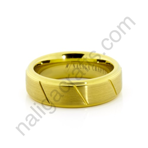 แหวนทังสเตนคาร์ไบด์ สีทองลายปาดเฉียง (6มม.)