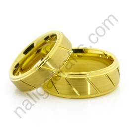 แหวนคู่ ทังสเตนคาร์ไบด์ สีทองลายปาดเฉียง (6มม.)
