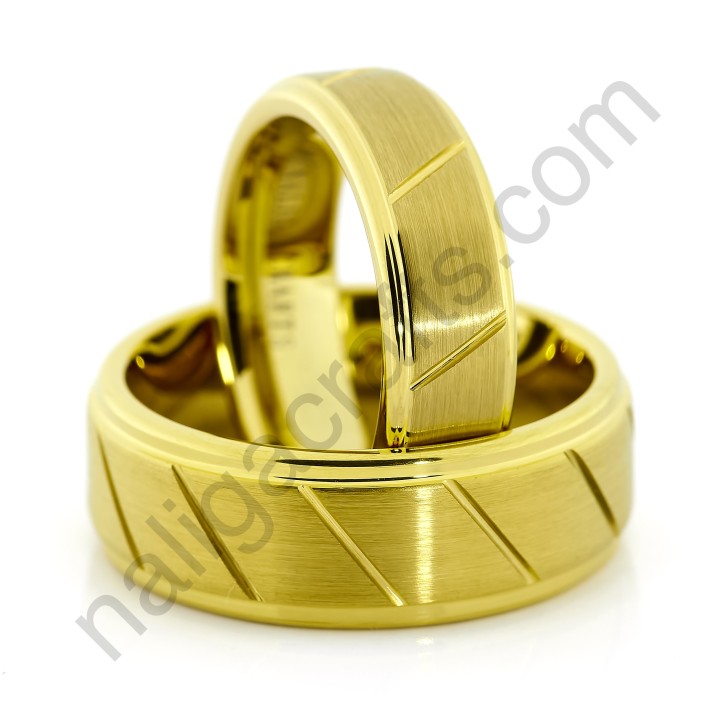 แหวนคู่ ทังสเตนคาร์ไบด์ สีทองลายปาดเฉียง (6มม.)