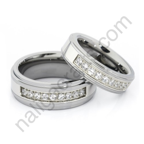 Stones In Silver Stepped Couple Set