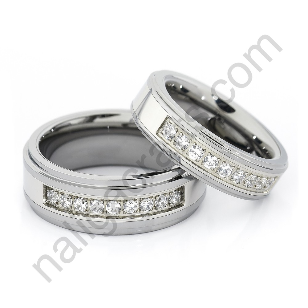 Stones In Silver Stepped Couple Set