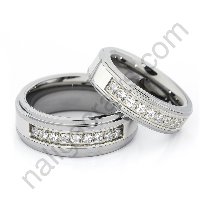 Stones In Silver Stepped Couple Set