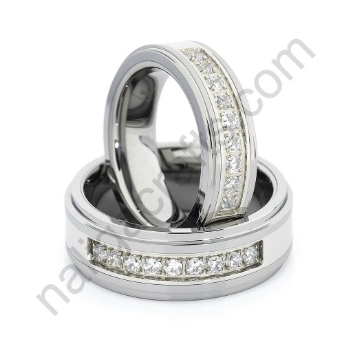 Stones In Silver Stepped Couple Set